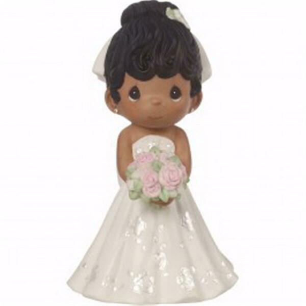 Precious Moments 5 in. Figurine Bride Wedding Cake Topper with Black Hair Dark Skin Tone, Bisque Porcelain 171841
